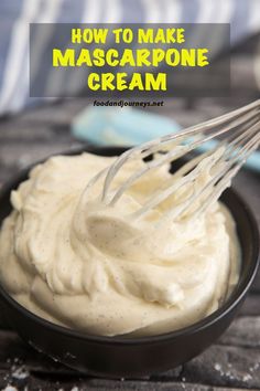 how to make mascarpone cream in a black bowl with a whisk