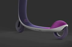 a purple and white scooter is shown on a dark background with no wheels