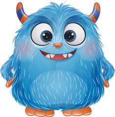 a blue monster with horns and big eyes