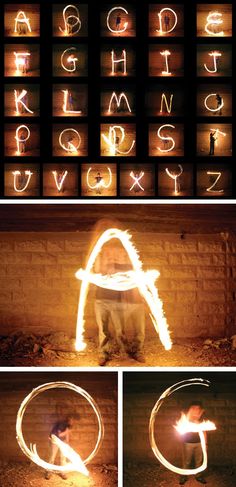 the letters and numbers are lit up with fire to spell out what is in them