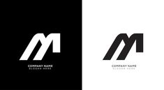 two letter m logos with black and white background