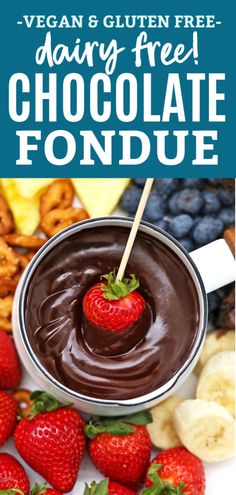 vegan and gluten free dairy - free chocolate fondue with strawberries on the side