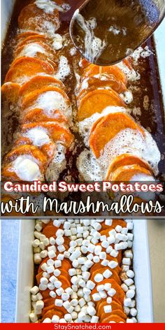 sweet potatoes with marshmallows in a casserole dish