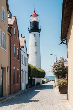 there is a light house that is on the street