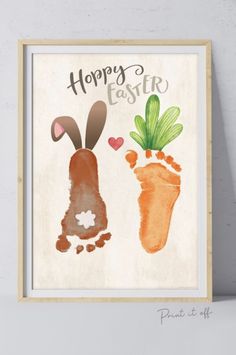 a print with two carrots and the words happy easter