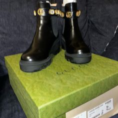 Black Gucci Boots Used Once Looking To Sell Them For 700 Calf Leather Boots With Horsebit Detail And Round Toe, Designer Calf Leather Boots With Lug Sole, Black Leather Boots With Horsebit Detail, Black Boots With Horsebit Detail And Round Toe, Designer Ankle-high Boots With Lug Sole, Designer Leather Boots With Horsebit Detail, Gucci Luxury Round Toe Boots, Gucci Luxury Boots With Round Toe, Gucci Luxury Ankle Boots