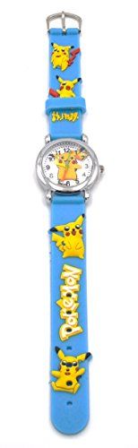 a blue watch with pikachu on it's face and the words pokemon