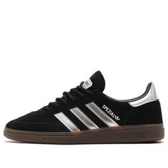 adidas Handball Spezial 'Black Silver Gum' JP5356 Black Sneakers Adidas, Adidas Handball Spezial, Adidas Handball, Preppy Shoes, Adidas Spezial, Black Sneakers, Black Silver, Adidas Sneakers, Metallic Silver