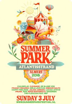 the poster for summer park, featuring an image of a castle and other things on it