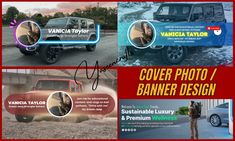 the cover photo / banner design has been changed to include an image of a woman standing in front of a truck