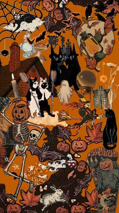 an image of halloween collage with cats and pumpkins