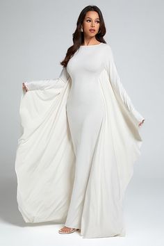 Stormy Maxi Dress - Foxy And Beautiful White Maxi Dress Outfit, Harvey Outfits, Long Sleeve White Dress, Long White Maxi Dress, Baddie Vibes, Wings Dress, Chic And Curvy, Long Gowns, Beautiful Hairstyle