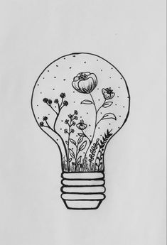 a drawing of a light bulb with flowers inside