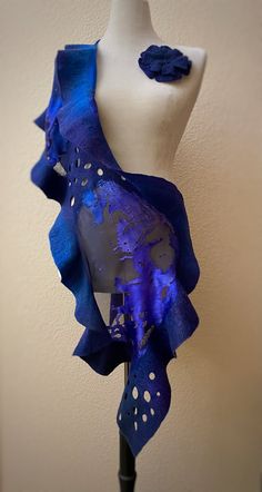 Wool silk scarf Felting Nuno felted lightweight blue purple merino wool scarf wrap shawl gift wearable art unique design Made from high-quality blue & purple  merino wool, this delicate Nuno-felted scarf/wrap will definitely increase your charm and elegance when you wear it with a formal outfit and will add funkiness and swagger to your look if you wear it with casual stuff for any occasion. Ideal gift for your loved ones. Care: Felt does not require frequent washing. However, if necessary gentl Shawl Gift, Merino Wool Scarf, Felted Scarf, Art Scarves, Felted Scarves, Wrap Shawl, Nuno Felting, Santa Clara, Formal Outfit