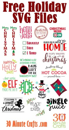 a poster with the words free holiday svg files