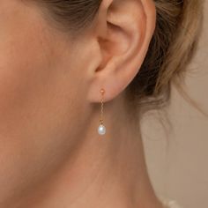 Isha Dainty Pearl Drop Chain Stud Earrings | Caitlyn Minimalist Pearl Drop Earrings, Pearl Drop, Diamond Earrings Studs, Diamond Studs, Sparkle, Stud Earrings, Drop Earrings, Chain