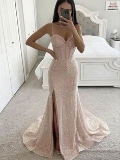 Train Prom Dresses, Dresses With Split, Sweep Train Prom Dress, Prom Dress Inspo, Deb Dresses, Classy Prom Dresses