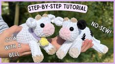 two crocheted stuffed animals being held by someone's hand with the words, step - by - step tutor