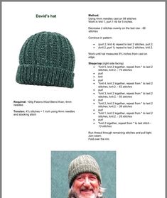 an old man wearing a knitted hat is shown in this brochure with instructions