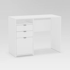 a white desk with two drawers on it