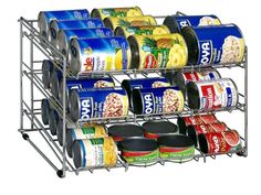 an image of canned food rack on wheels