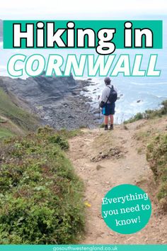 the cover of hiking in cornwalll, featuring a man walking up a path