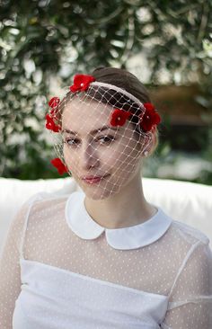 Birdcage Veil, Floral Veil, Veil Headband Gorgeous, elegant floral headpiece with birdcage veil. This handmade headband I have made from silk and organza flowers, attached onto a French veil and the headband is a metal headband covered with a straw material (sinimay). Each flower is finished on the inside with a silver touch and ivory pearl. Ready for shipping. For the headband made in light pink and red, please click on the link below: Can be made in different colors, please contact me for any Adjustable Tulle Headpiece For Wedding, Adjustable Tulle Fascinator For Wedding, Adjustable Tulle Wedding Fascinator, Tulle Headband For Wedding, Elegant Wedding Veil Made Of Net, Elegant Wedding Veil In Net, Elegant Wedding Veil In Net Material, Elegant Net Wedding Veil, Wedding Tulle Headband