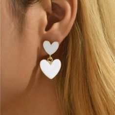 New Double Heart White Earrings Drop Statement White/ Gold Detail Never Worn In New Packaging/Repackage Gift Mom Daughter Girlfriend She Her Aunt Wife Get In Time! Quick Shipping Dangling Earrings Heart, Elegant Earrings Heart, Heart Face Earrings, Girlfriend Earrings, Initial Jewelry Necklace, Anthropologie Jewelry Earrings, Beaded Chandelier Earrings, Front Back Earrings, White Love