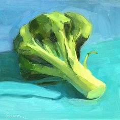 Broccoli on Blue Background Salad Art Drawing, Vegetable Salad Drawing, Vegetable Oil Painting, Blueberry Oil Painting, Food Painting, Fruit Painting, Still Life Photography, Pantone Color