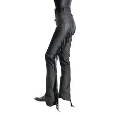 Synthetic suede show chaps that are made to fit perfectly and comfortably while keeping your budget in mind.Synthetic suede chaps with stretch inserts for extra comfort, add-on cuffs for additional length, and famous Hobby Horse chap fitMade on Hobby Horse's world-famous chap patterns, these elegant chaps have a two-button waist, silver tone front buckle, and quality brass zippersPMS elastic stretch panel down the inside zipper for extra ease and comfortThe Personal Magic Sizing is designed to f Black Western Style Bottoms For Fall, Western-style Fitted Pants For Fall, Fitted Western Pants For Fall, Western Style Fitted Pants For Fall, Find Your Hobby, Chaps Pattern, Shotgun Chaps, Black Chaps, Western Chaps