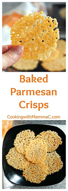 baked parmesan crispes recipe with text