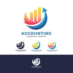 the logo for an accounting company with arrows pointing up to different levels and colors