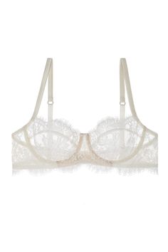 Alluring and romantic, this Ivory balconette bra evokes pure luxury. Delicately made from French Leavers lace with Rose motifs that blossom across the body, scalloped edges on the demi cups and band, cups lined in Italian tulle, underwired for support, hook & eye closure, and adjustable silk covered straps, finished with 24k gold plated hardware. Complete the set with our Dominique French Lace briefs, sold separately. Color: Ivory. Sizing: XS = 32B, S = 34B, M = 36B, L = 38C Part of our Cout Bridal Kimono Robe, Bridal Kimono, Demi Cup Bra, Long Gown Dress, Demi Cup, Bra Sets, Lace Underwire, Lace Silk, Balconette Bra