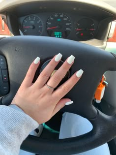 Short Coffin White Nails Designs, Coffin Short White Nails, White Box Nails Short, White Nails For Prom Short, Short Length Nails Acrylic Coffin, Short Coffin Shape Nails White, Short Coffin Milky White Nails, White Nail Ideas Square, Short White Nails Coffin