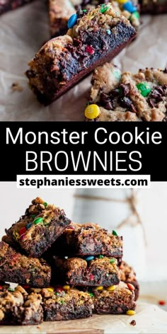 monster cookie brownies stacked on top of each other