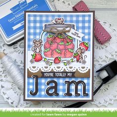 a card featuring strawberries and the words you're totally my jam