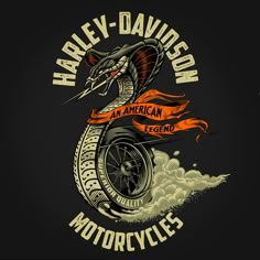 the logo for harley davidson motorcycles is shown on a black background with an orange flame