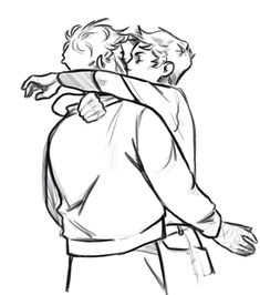 a drawing of two men hugging each other with one holding the other's back