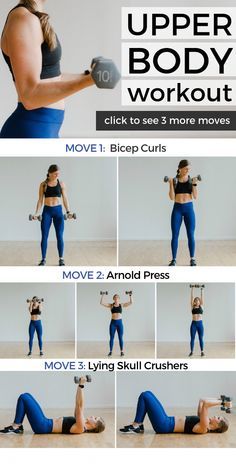 the upper body workout for women is shown in this image, and shows how to do it