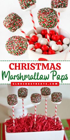 Quick and easy sweet treat to make at home! This Christmas Marshmallow Pop recipe is festive and fun with just three ingredients. Make this Christmas dessert idea perfect for a Holiday treat, and kids will love it! Marshmallow Pops Christmas, Cake Pops Brownie, Jul Kaka, Xmas Treats, Easy Christmas Treats, Christmas Desserts Easy, Marshmallow Pops, Oreo Dessert, Treat Ideas