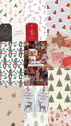 many different christmas cards and tags on the same page, including one with an ornament