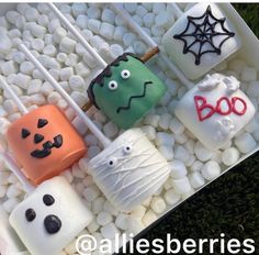 halloween marshmallows are arranged on a tray