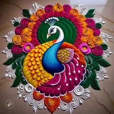 Peacock Rangoli, Rangoli Designs Simple Diwali, Rangoli Designs Latest, Rangoli Designs Images, Free Hand Rangoli, Easy Rangoli Designs, Easy Rangoli