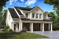 this is an artist's rendering of a two - story house with garages