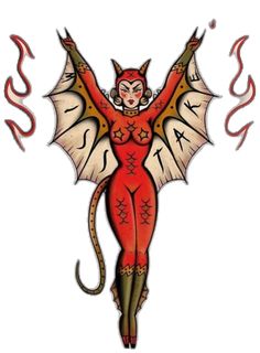 a drawing of a woman in red with wings