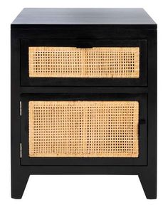 Safavieh Devon 1 Drawer 1 Door Nightstand - Black | Nightstands | Modishstore Dark Boho Home, Guest Room Desk, Black And Rattan, Dc Bedroom, Decorating My Room, Rattan Nightstand, Dresser Diy, Bedroom Accent Wall, Coastal Farmhouse Style