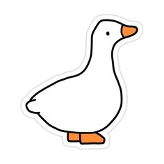 a white duck sticker with an orange beak on it's head and legs