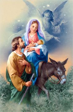 an image of jesus and baby jesus on a donkey