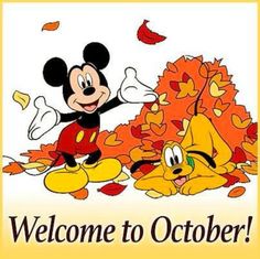 mickey mouse and pluto in the fall leaves