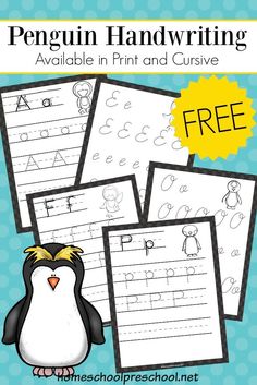 penguin handwriting worksheets for kids to practice their handwriting skills and help them learn how to write